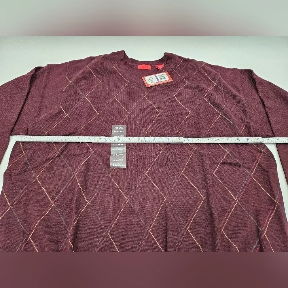 NWT IZOD Burgundy Pullover 100% Cotton Sweater Mens Sz XXL DIAMOND PATTERN